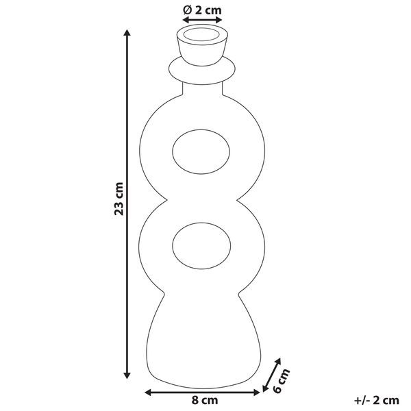 Skizze einer Glasflasche mit den Maßen 23 cm Höhe und 8 cm Breite
