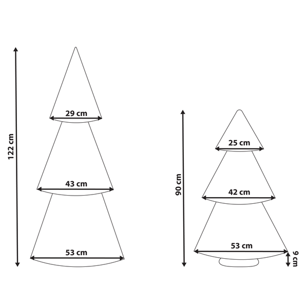 Diagramm zweier Weihnachtsbäume mit Größenangaben