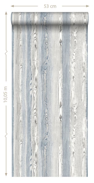 ESTAhome Tapete Holzoptik Blau und Grau - 53 cm x 10.05 m - 148626