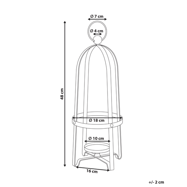 Abmessungen des Windlichts mit Käfig und Kerzenhalter