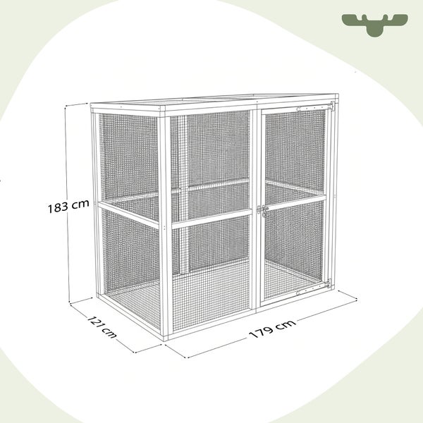 Drahtkäfig mit den Maßen 183 cm Höhe, 121 cm Breite und 179 cm Länge