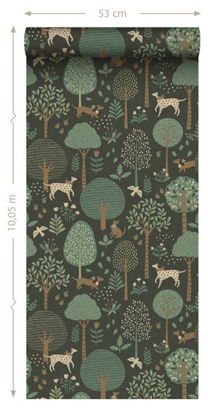 ESTAhome Tapete Hunde Dunkelgrün - 50 x 900 cm - 139713