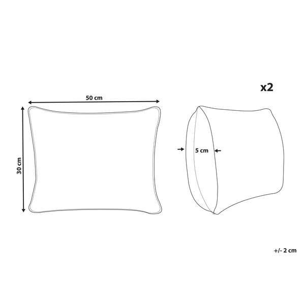 Skizze von zwei rechteckigen Kissen mit den Maßen 50 mal 30 mal 5 Zentimeter
