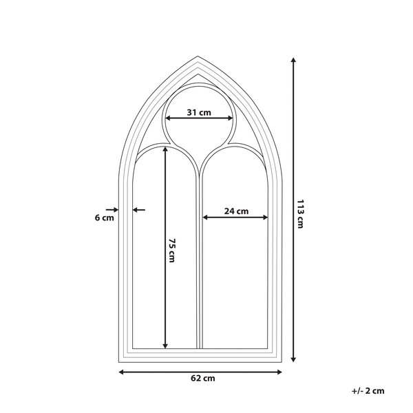 Skizze eines gotischen Fensters mit Maßangaben
