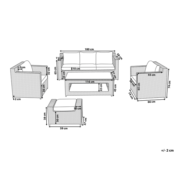 Lounge Set mit Tisch und Ottomane 6-Sitzer ROMA Polyrattan Weiß