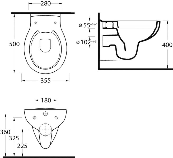 'aquaSu® Wand WC-Set , Tiefspüler , Spülrandlose Toilette , Hängetoilette , Einfache Reinigung , weiß