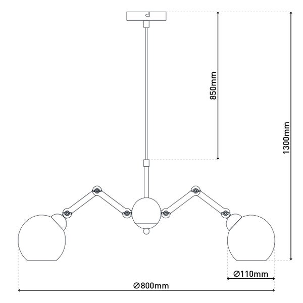 5er Glas-Pendelleuchte SOITO Hängelampe aus Metall, Glas und Gummibaumholz, mit E14-Fassung, für Esszimmer, Wohnzimmer, Diele oder Büro, 80 cm Durchmesser
