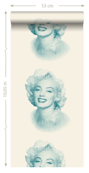 Origin Wallcoverings Tapete Marilyn Monroe Weiß und Türkis - 53 cm x 10.05 m - 326349