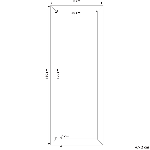 Diagramm eines Spiegels mit den Maßen 130 mal 50 Zentimeter