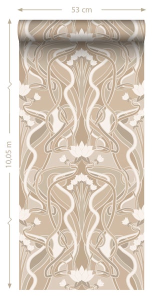 ESTAhome Tapete Blumenmuster im Jugendstil Sandbeige - 50 x 900 cm - 139896