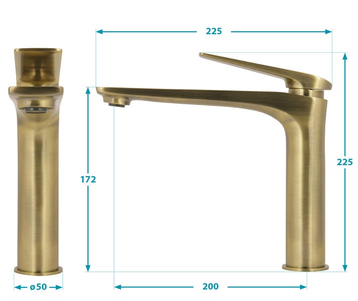 Waschtischarmatur in Messingoptik mit mittelhohem Auslauf