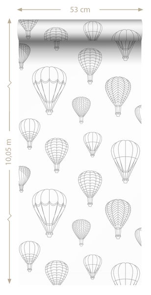 ESTAhome Tapete Luftballons Grau und Weiß - 50 x 900 cm - 139718