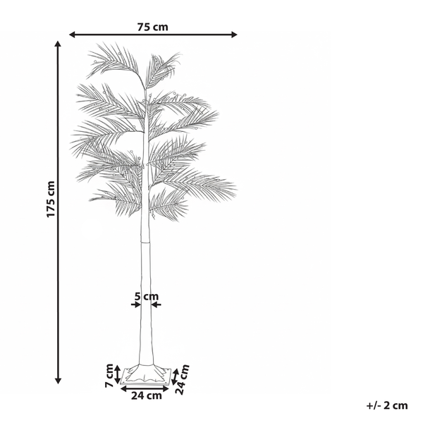 Abmessungen der Dekopalme mit LED Beleuchtung, 175 cm Höhe