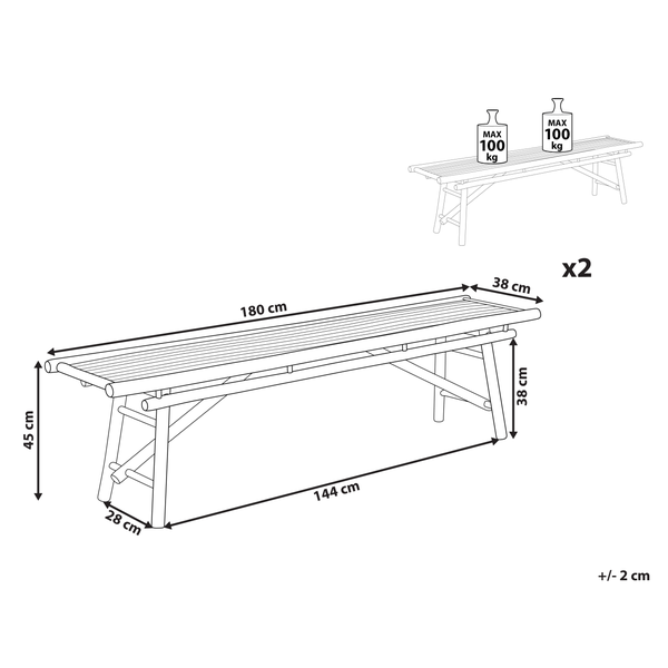 Gartenbänke 2er Set TINDARI 180 cm Bambusholz Hellbraun