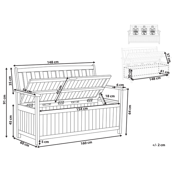 Gartenbank SOVANA 160 cm mit Stauraum Akazienholz Braun