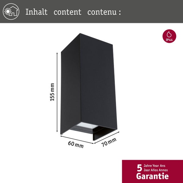 LED Wandleuchte Flame IP44 eckig 65x70mm 3000K 2x2,8W 2x290lm 230V 105° Anthrazit Aluminium
