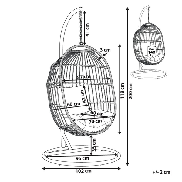 Hängesessel mit Gestell ALBA Polyrattan Schwarz