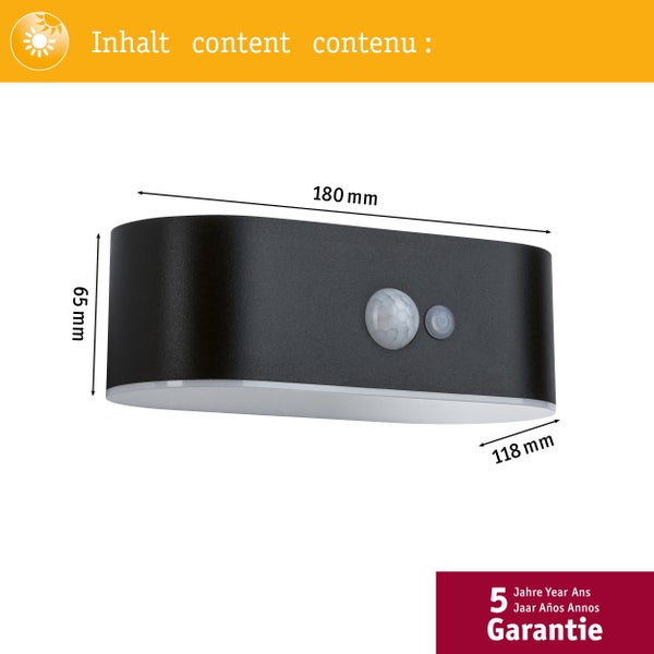 Solar LED Außenwandleuchte Adya Bewegungsmelder IP44 3000K 200lm Schwarz