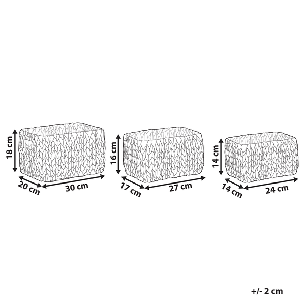 Abbildung von drei geflochtenen Körben mit Maßangaben