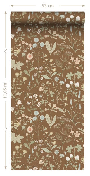 ESTAhome Tapete Feldblumen Beigebraun - 50 x 900 cm - 139695