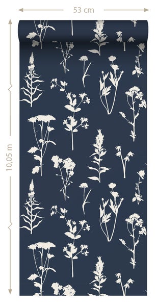 ESTAhome Tapete Feldblumen Dunkelblau - 50 x 900 cm - 139397