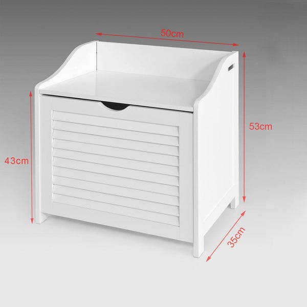 Weiße Aufbewahrungsbox mit den Maßen 50 mal 35 mal 53 Zentimeter