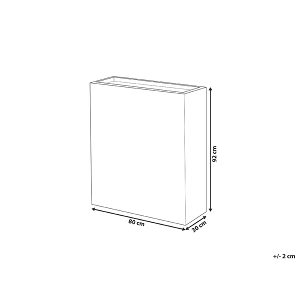 Abbildung eines Pflanzkastens mit den Maßen 80 cm Breite, 30 cm Tiefe und 92 cm Höhe.