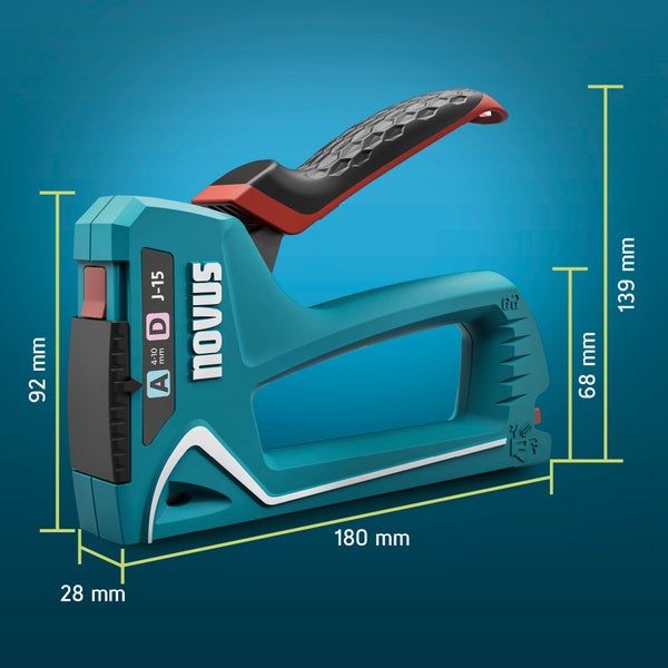 Novus Tools Handtacker J-15 4-10 mm, Profi-Tacker geeignet für Feindraht- & Flachdrahtklammern 030-0473