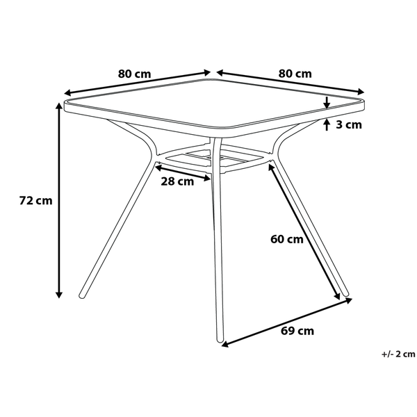 Outdoor Bistrotisch LIVO 80 cm 80 cm Glas Schwarz