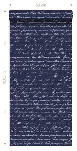 ESTAhome Tapete handgeschriebene lateinische Blumennamen Dunkelblau - 53 cm x 10.05 m - 128040