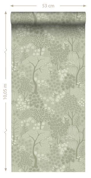 ESTAhome Tapete Bäumen und Blumen Grün - 50 x 900 cm - 131646