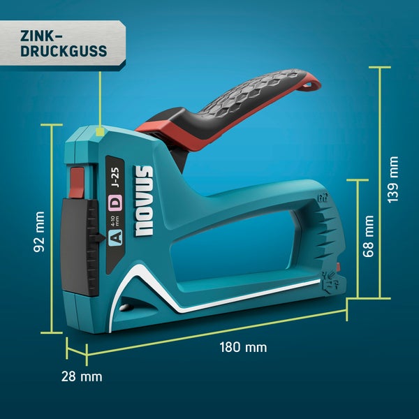 Novus Tools Handtacker J-25 4-10 mm, Profi-Tacker geeignet für Feindraht- & Flachdrahtklammern 030-0468