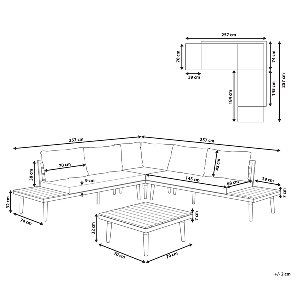 Garten Ecksofa mit Tisch 5-Sitzer CORATO Akazienholz Cremeweiß