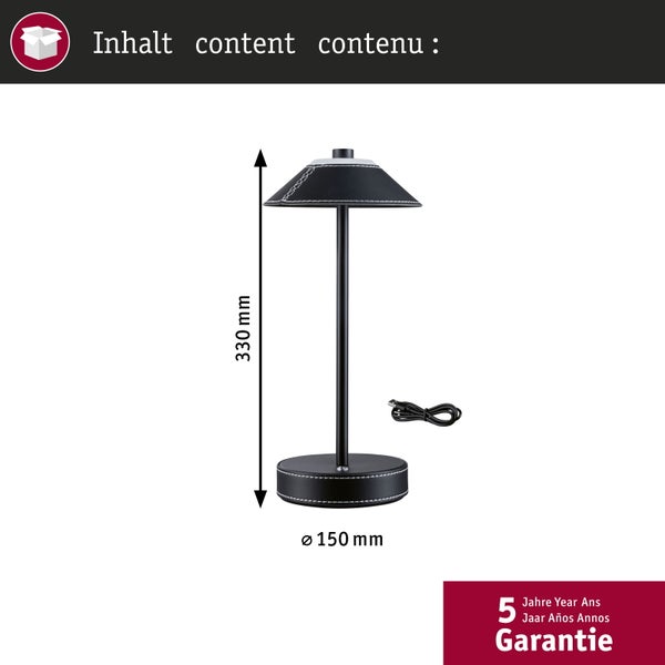 Mobile Tischleuchte Pellini White Switch 300lm 2W Schwarz, Schwarz matt