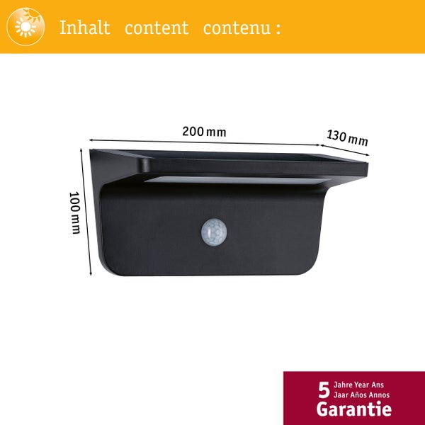 Solar LED Außenwandleuchte Cyrus inkl. Bewegungsmelder und Orientierungslicht IP44 3000K 350lm Anthrazit