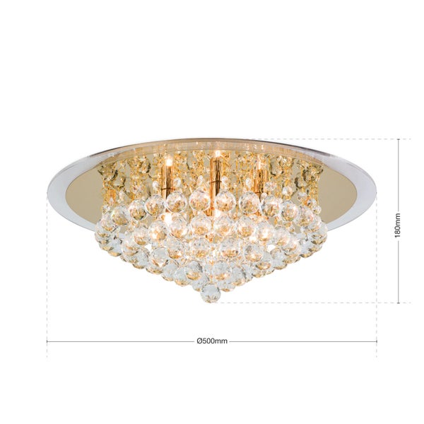 Deckenluster Kristall 6-flammig gold