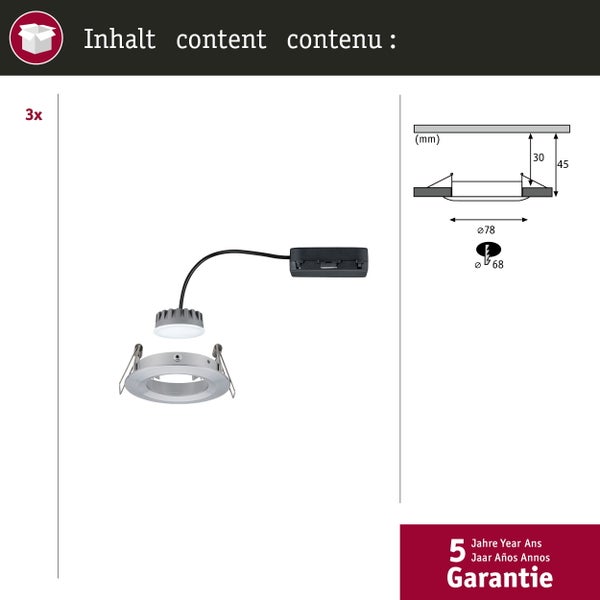 LED Einbauleuchte Nova Plus Coin Basisset starr IP44 rund 78mm Coin 3x6W 3x470lm 230V dimmbar 2700K Alu gedreht