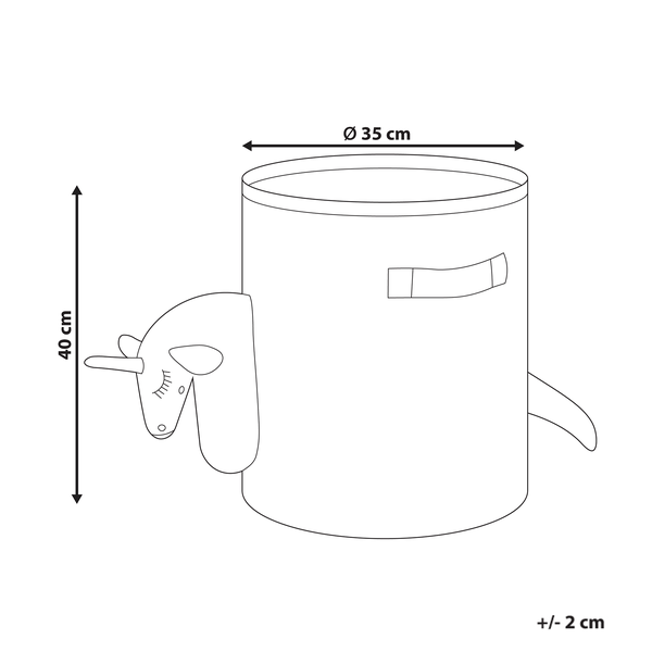 Abmessungen eines Aufbewahrungskorbs mit Einhorn Motiv, Durchmesser 35 cm, Höhe 40 cm