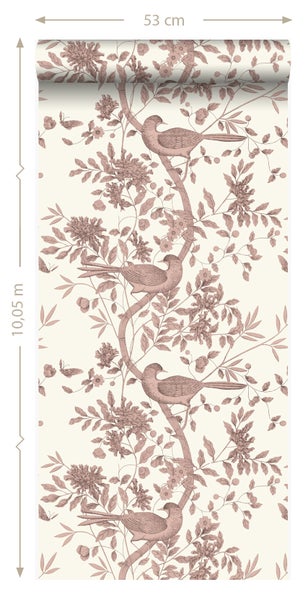 Origin Wallcoverings Tapete Vogelgravur Elfenbeinweiß und Kupferbraun - 53 cm x 10.05 m - 347457