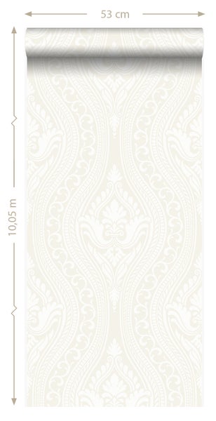 Origin Wallcoverings Tapete Flock-Barockmuster Weiß - 53 cm x 10.05 m - 346601