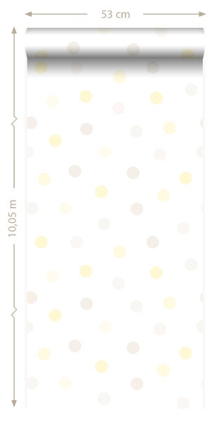 Origin Wallcoverings Tapete Punktmuster Pastellgelb, Hellgrau und Crème-Beige - 53 cm x 10.05 m - 347512
