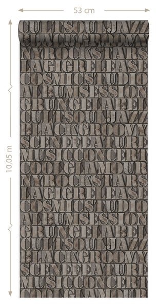 Origin Wallcoverings Tapete alte eiserne Druckbuchstaben Rostbraun - 53 cm x 10.05 m - 347592