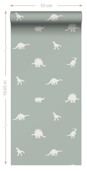 ESTAhome Tapete Dinosaurier Mintgrün - 53 cm x 10.05 m - 139284