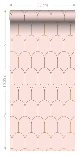 ESTAhome Tapete Art Decó Muster Hellrosa und Gold - 53 cm x 10.05 m - 139201