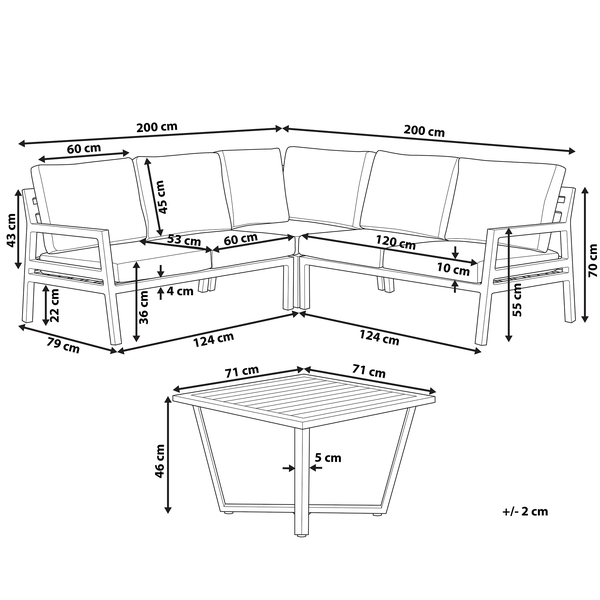 Garten Ecksofa mit Tisch 5-Sitzer VIZZINI Metall Grau