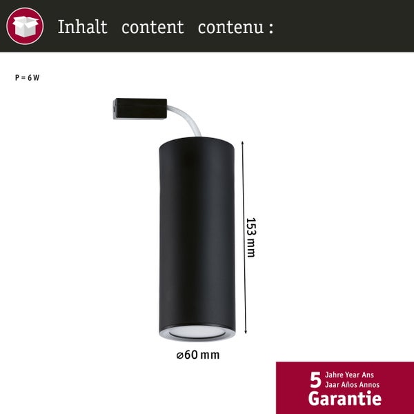 LED Deckenleuchte 3-Step-Dim Barrel 2700K 470lm 230V 6W dimmbar Schwarz matt