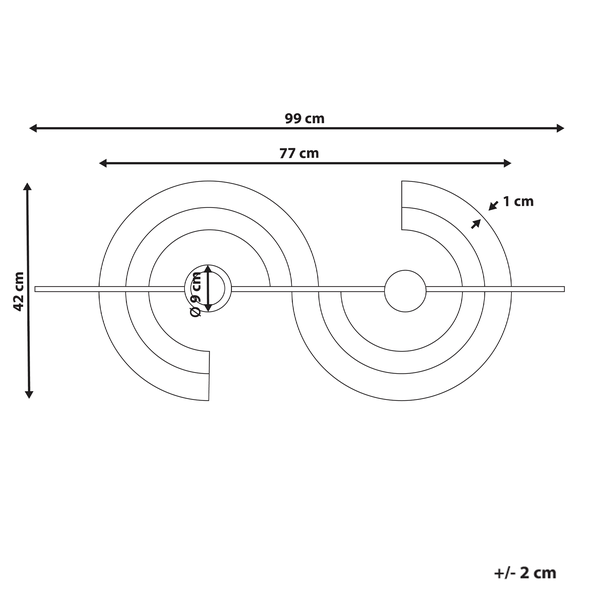 Technische Zeichnung eines Regals mit den Maßen 99 mal 42 Zentimeter