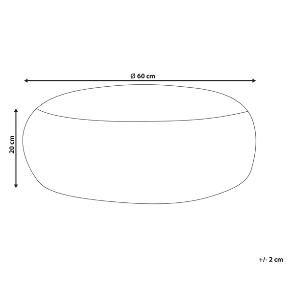 Skizze eines Sitzhockers mit den Maßen 60 cm Durchmesser und 20 cm Höhe