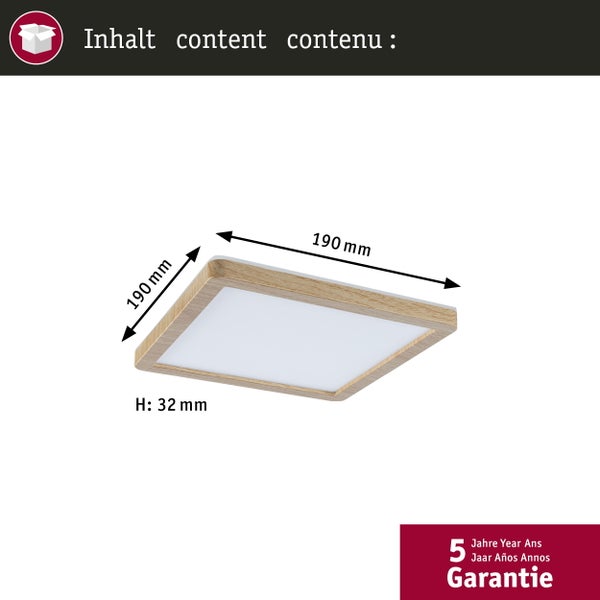 LED Panel Atria Shine IP44 eckig 190x190mm 8W 1160lm 3000 - 6500K Holzoptik