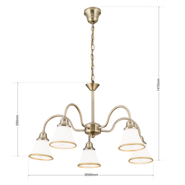 Luster 5-flammig antik Michlchglas